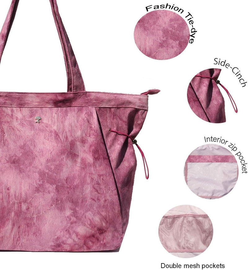 ESVAN Corduroy Yoga Tote Bag Gifts for Women Drawstring Yoga Mat Bag for Office Workout Travel Carryall Pilates Gym - Image 5
